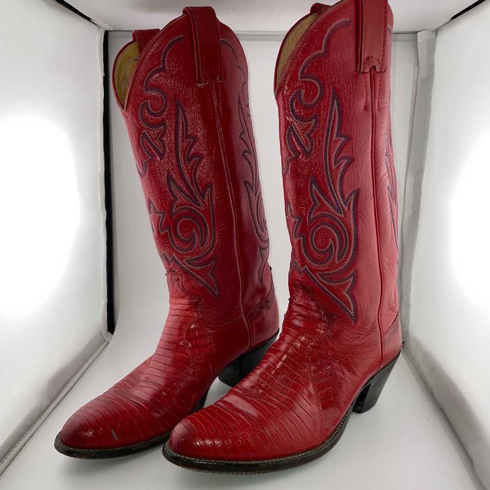 Justin Ladies Red Lizard Size 5.5 B Western Boots… - image 10