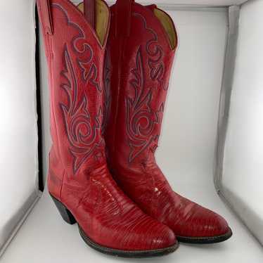 Justin Ladies Red Lizard Size 5.5 B Western Boots… - image 1