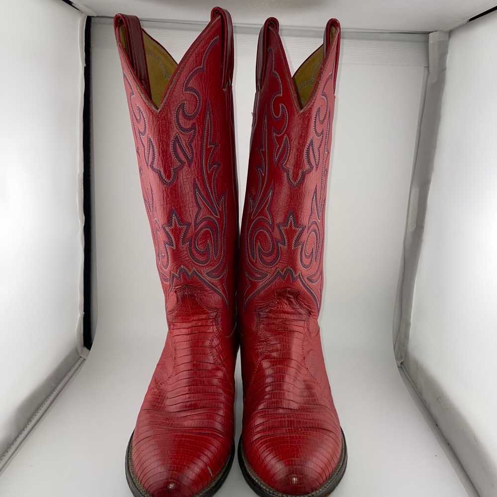 Justin Ladies Red Lizard Size 5.5 B Western Boots… - image 2