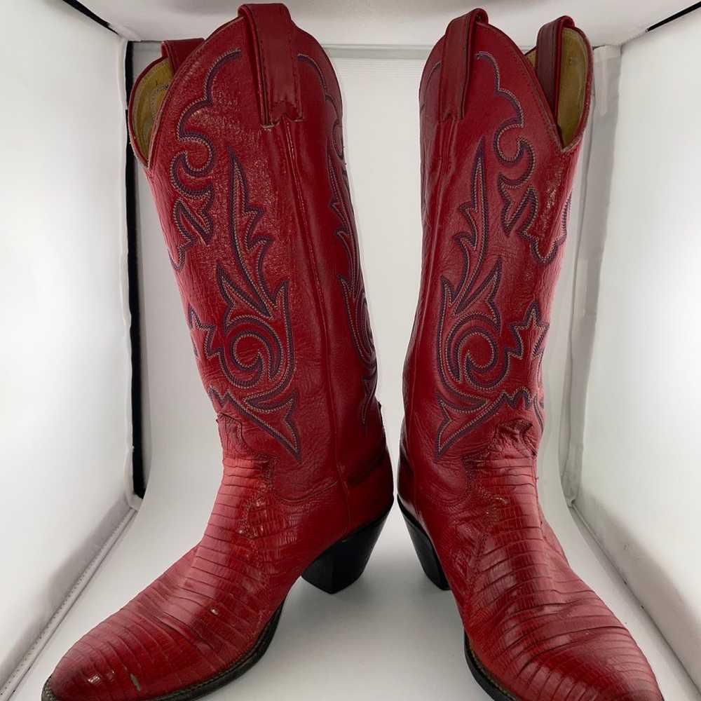 Justin Ladies Red Lizard Size 5.5 B Western Boots… - image 7