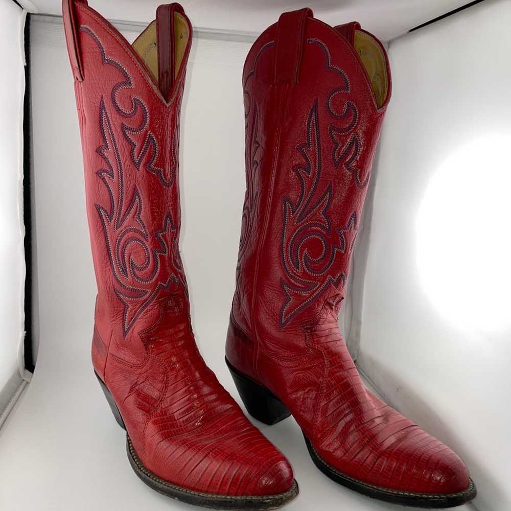 Justin Ladies Red Lizard Size 5.5 B Western Boots… - image 9