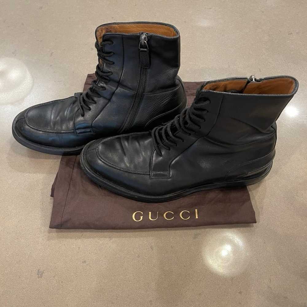 GUCCI Black Leather Navigate Combat Boots Lace & … - image 11