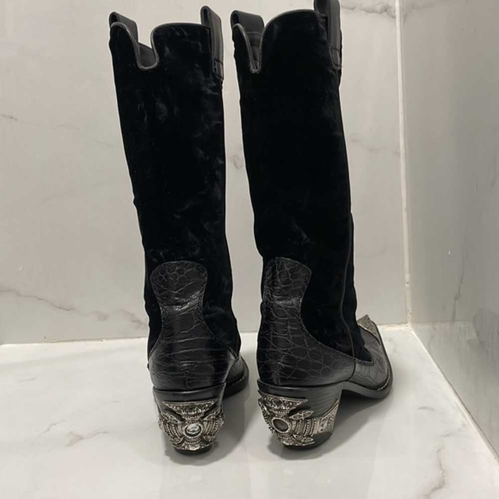 Vintage Vicini Black Velvet Cowboy Boots - image 12