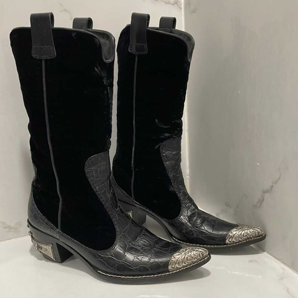 Vintage Vicini Black Velvet Cowboy Boots - image 1