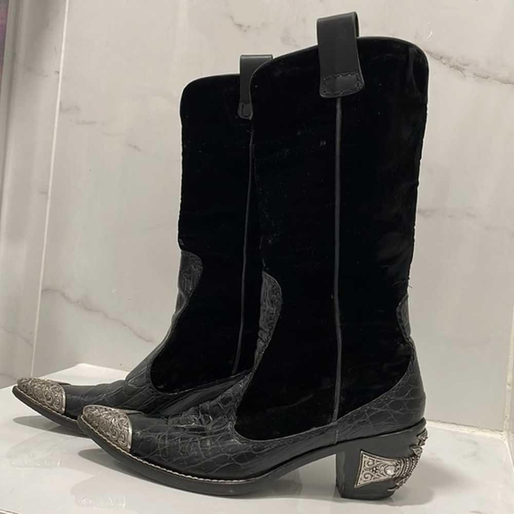 Vintage Vicini Black Velvet Cowboy Boots - image 4