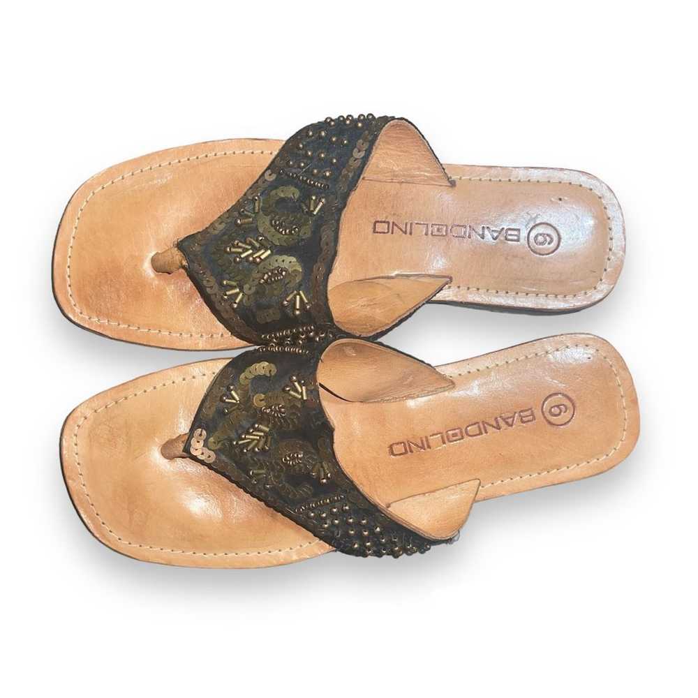 VINTAGE BANDOLINO WOOD BLOCK FLIP FLOP BEADED SAN… - image 1