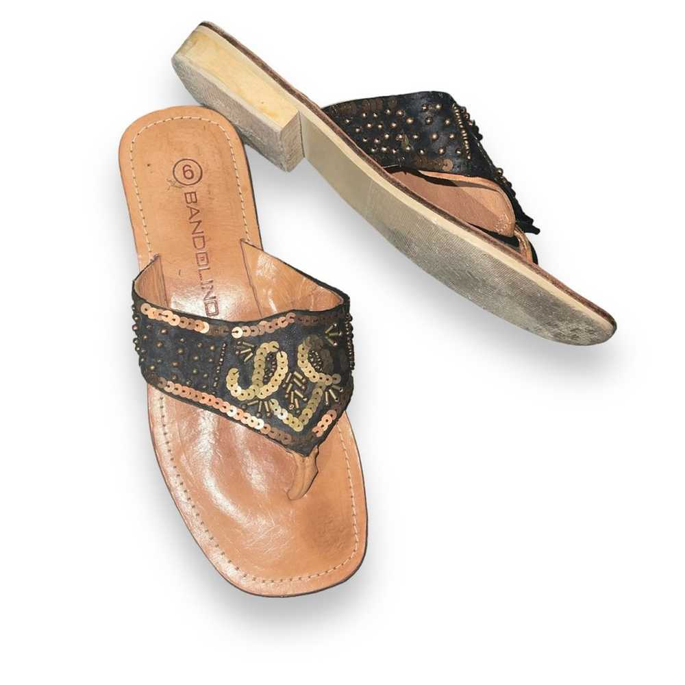 VINTAGE BANDOLINO WOOD BLOCK FLIP FLOP BEADED SAN… - image 2