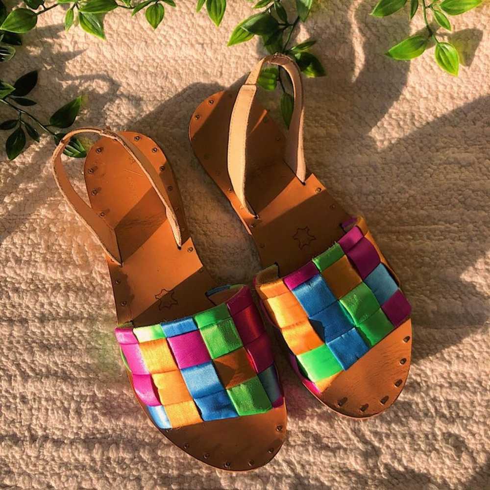 Woven colorful leather slide sandals - image 1