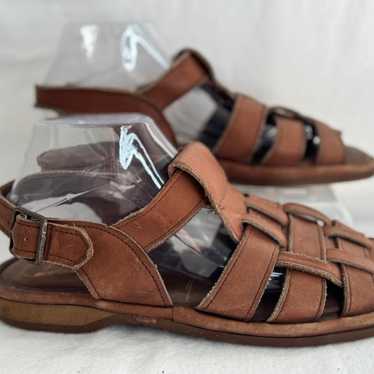 Vintage Brown Leather Buckle Sandals Unbranded Un… - image 1