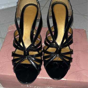 GUC NY Transit Strappy Black Patent Leather Heels,