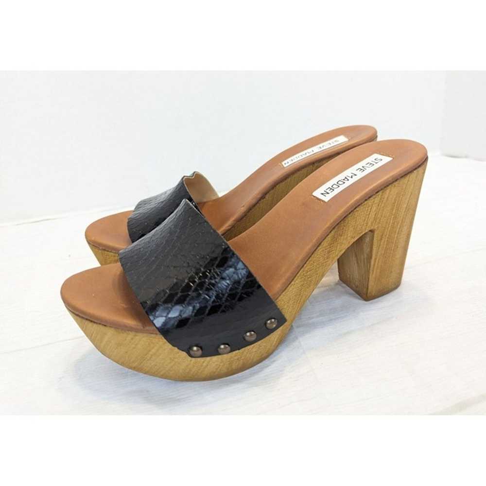 STEVE MADDEN Akela Wood Heel Platform Sandals Bro… - image 1