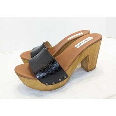 STEVE MADDEN Akela Wood Heel Platform Sandals Brow