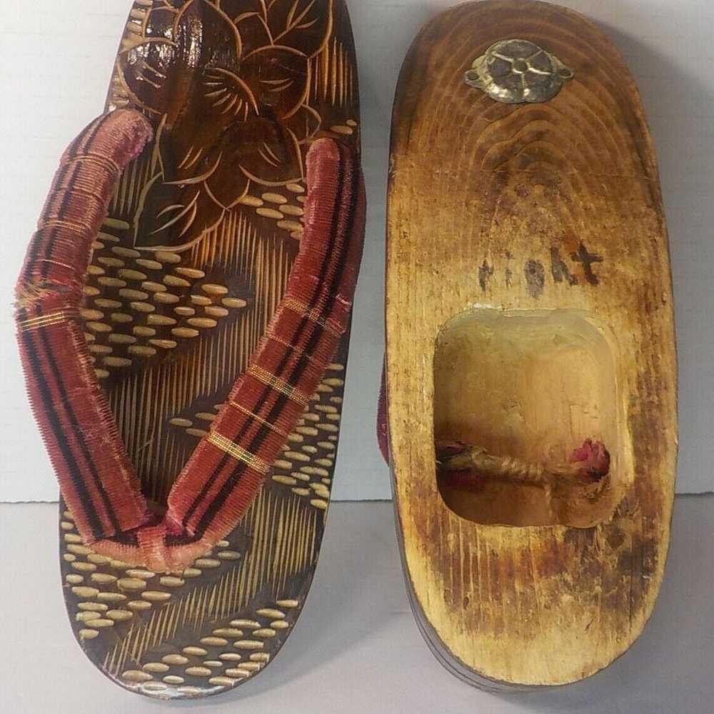 Antique JAPANESE Geisha Style Wood Sandals - Wooden G… - Gem