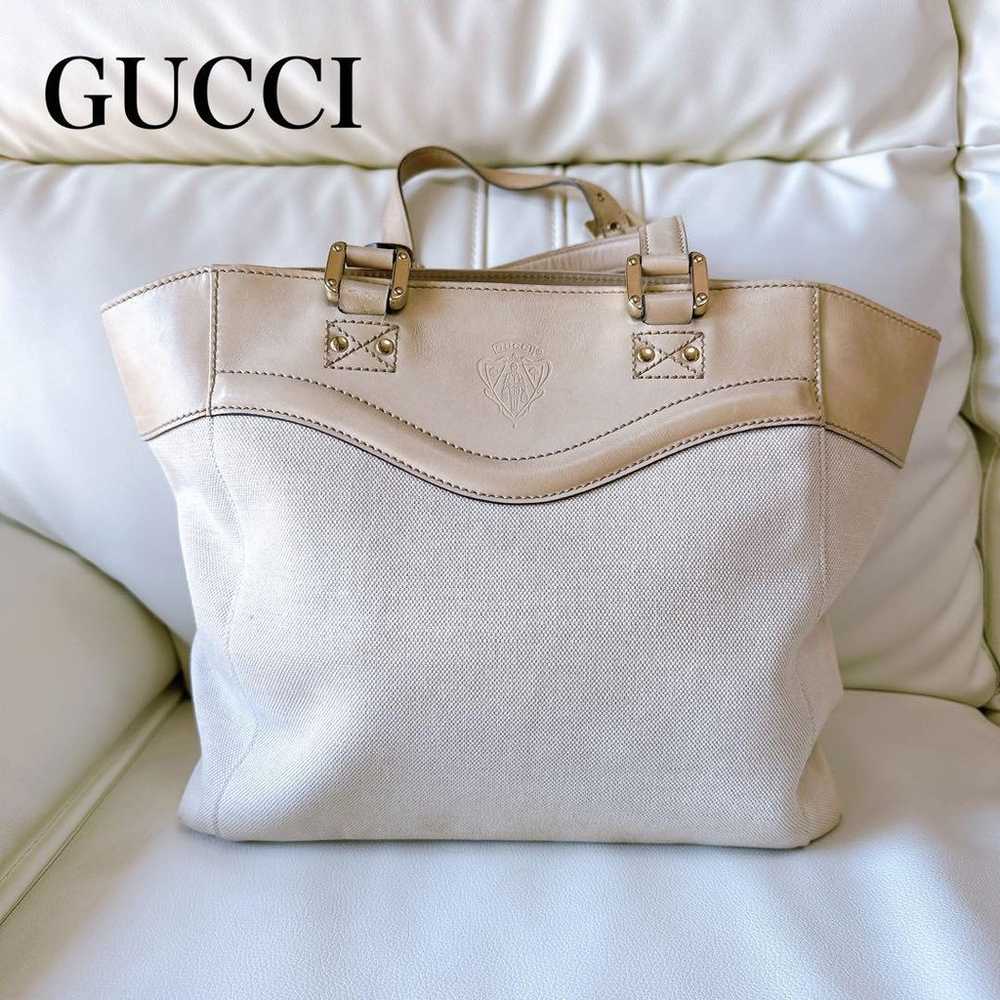 GUCCI Canvas Leather Tote Bag Vintage Ivory - image 1