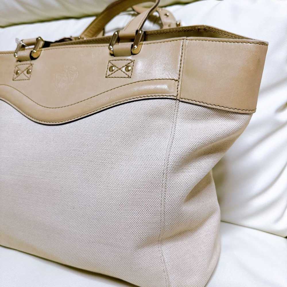 GUCCI Canvas Leather Tote Bag Vintage Ivory - image 2