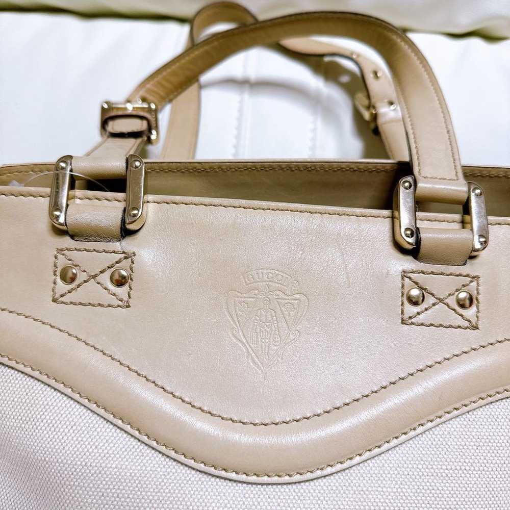 GUCCI Canvas Leather Tote Bag Vintage Ivory - image 4