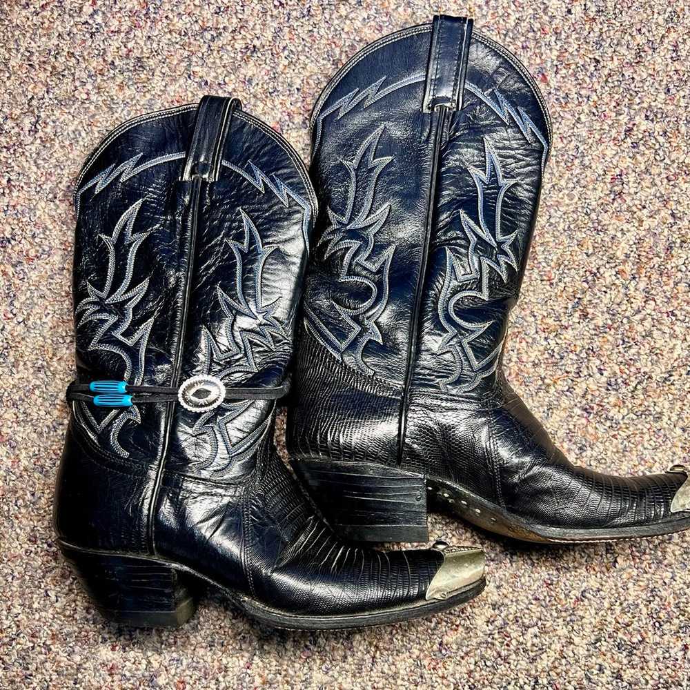 VINTAGE TONY LAMA BLACK LEATHER COWBOY BOOTS STYL… - image 1