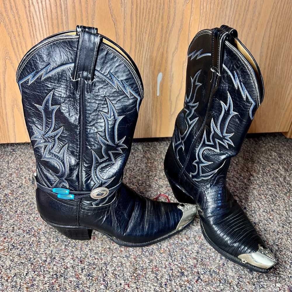 VINTAGE TONY LAMA BLACK LEATHER COWBOY BOOTS STYL… - image 4