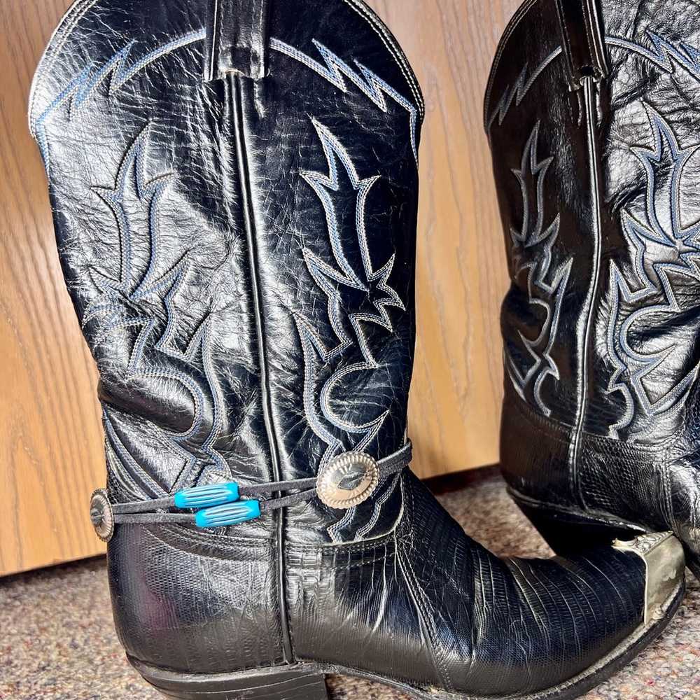 VINTAGE TONY LAMA BLACK LEATHER COWBOY BOOTS STYL… - image 5