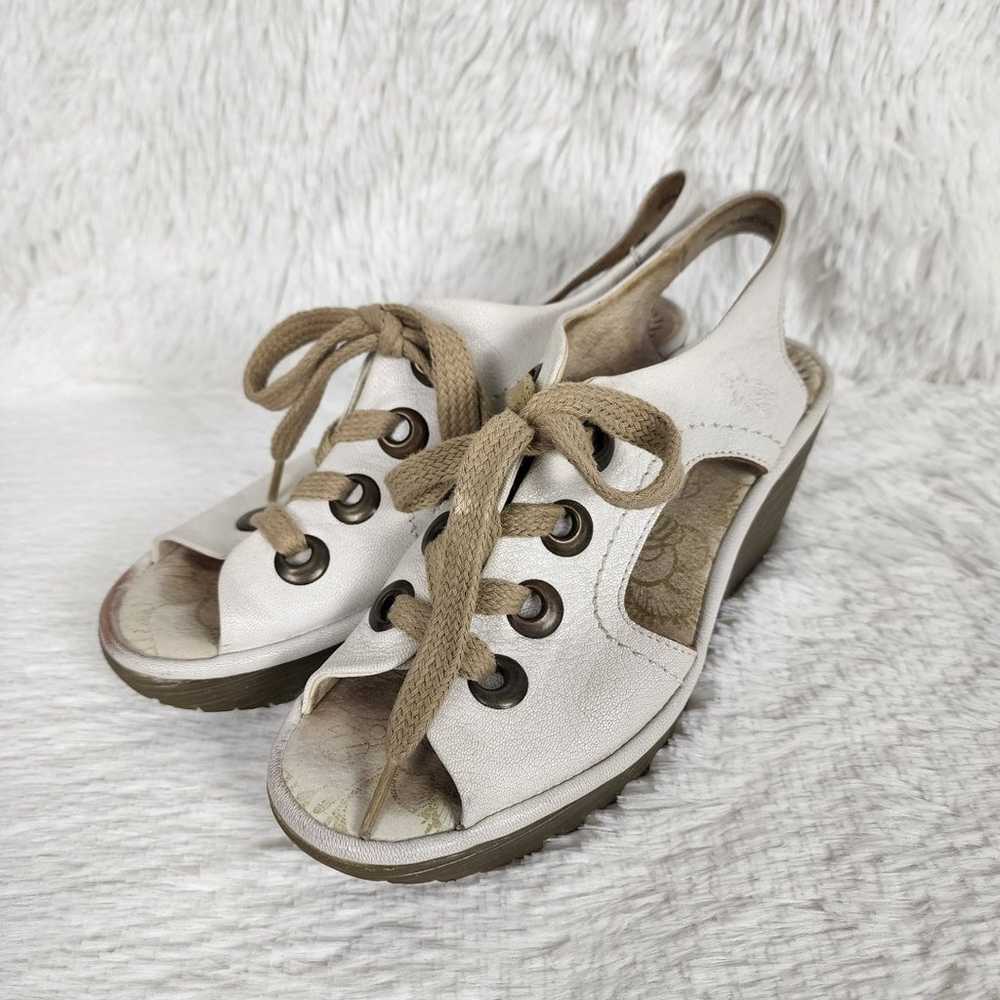 Fly London Ylva Metallic Wedge Lace Up Sandals Si… - image 3