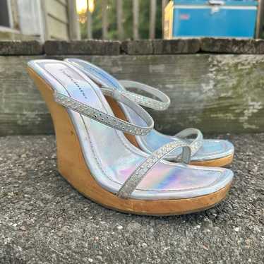 Vintage y2k Holographic Wedge Sandals Size 10 - image 1