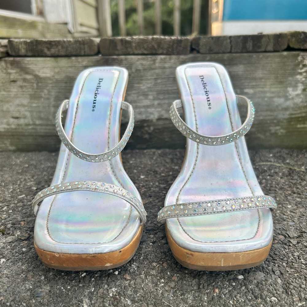 Vintage y2k Holographic Wedge Sandals Size 10 - image 2