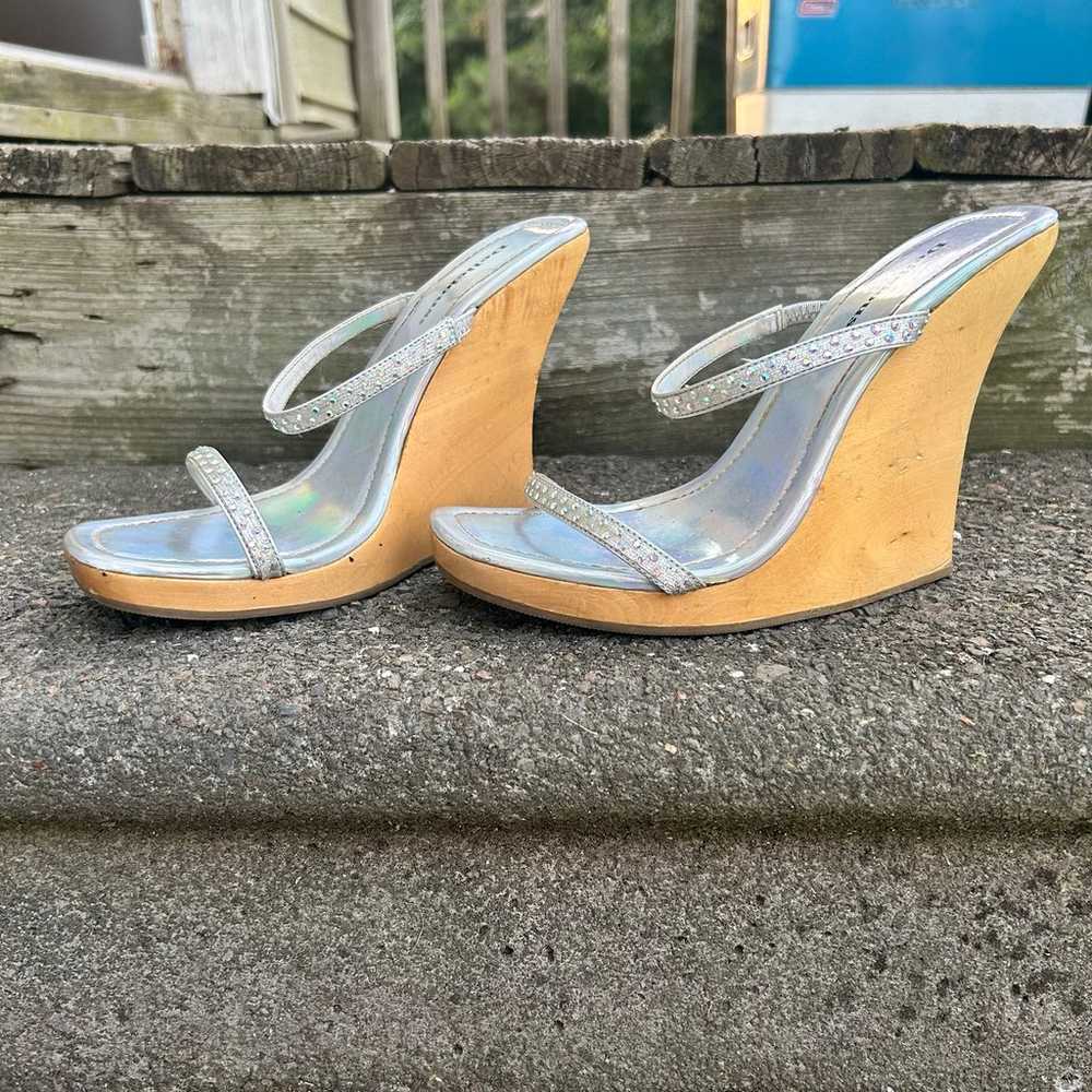 Vintage y2k Holographic Wedge Sandals Size 10 - image 3