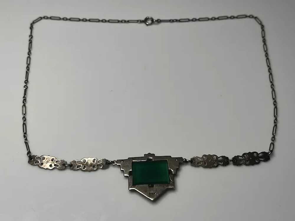 Vintage Art Deco Emerald Green Marcasite Necklace - image 5