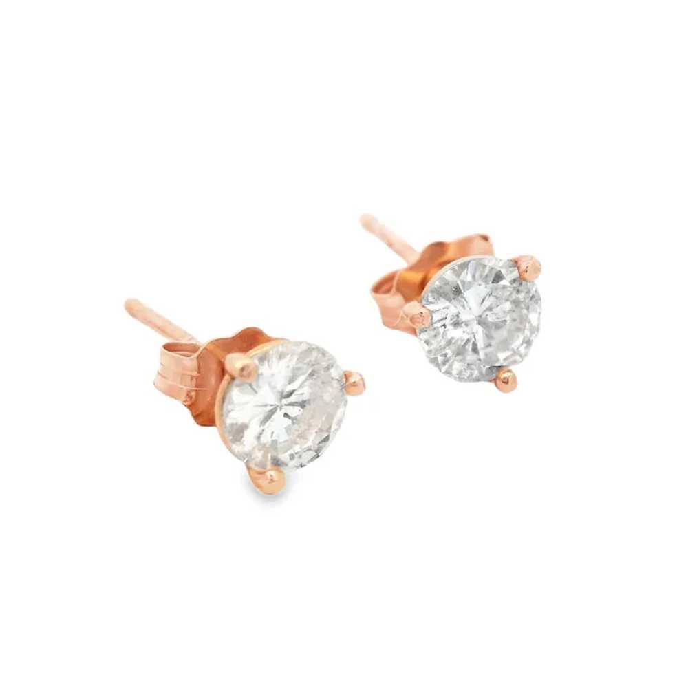 Contemporary 14k Rose Gold Diamond Stud Earrings - image 2