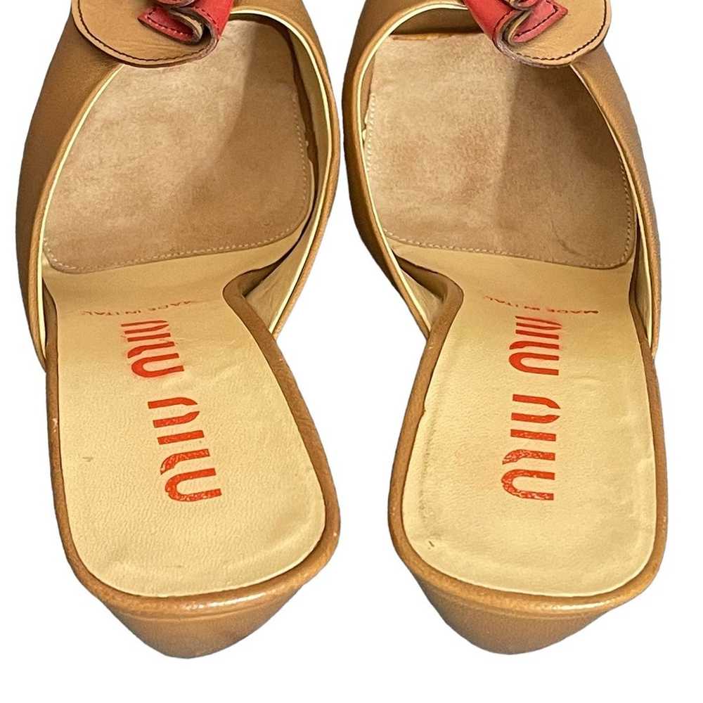 Miu Mi Vintage Flower Design Camel Leather Mule S… - image 10