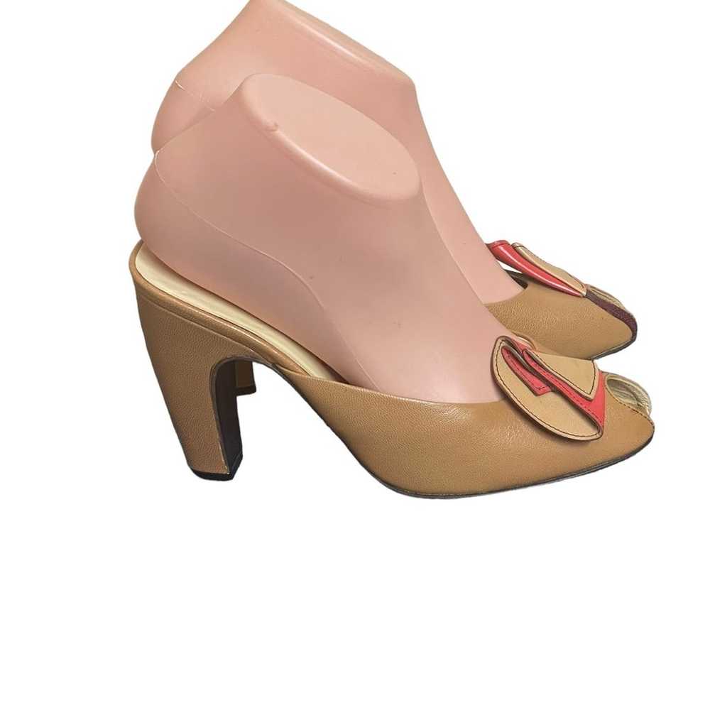 Miu Mi Vintage Flower Design Camel Leather Mule S… - image 2