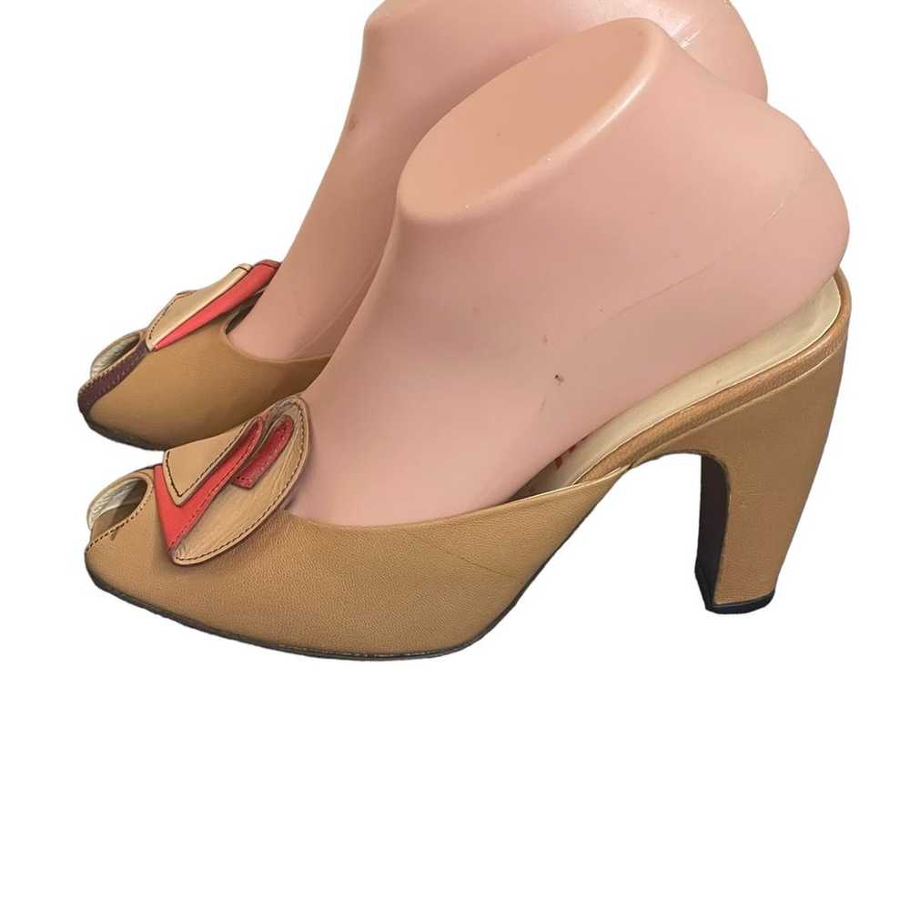 Miu Mi Vintage Flower Design Camel Leather Mule S… - image 3