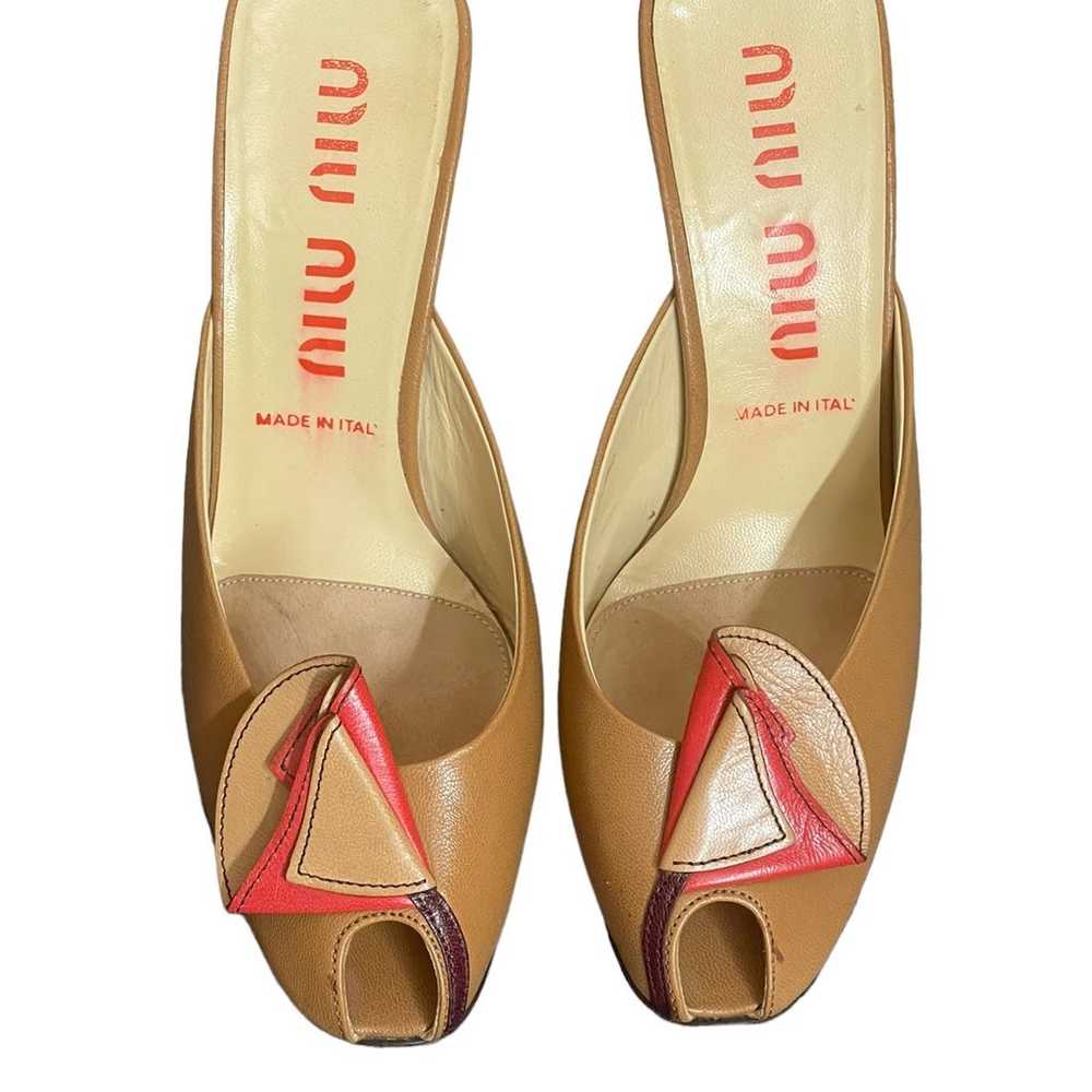 Miu Mi Vintage Flower Design Camel Leather Mule S… - image 6