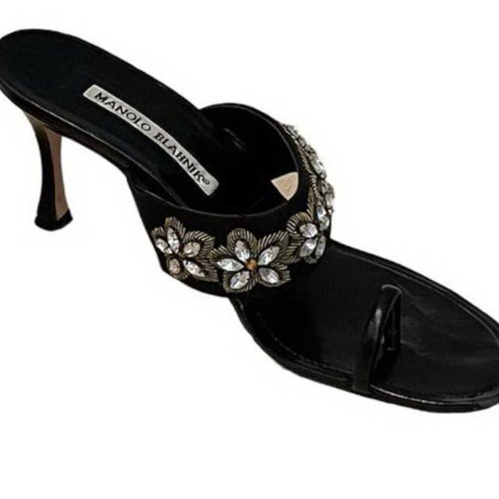 Manolo Blahnik Black Floral Rhinestone Embroidere… - image 2