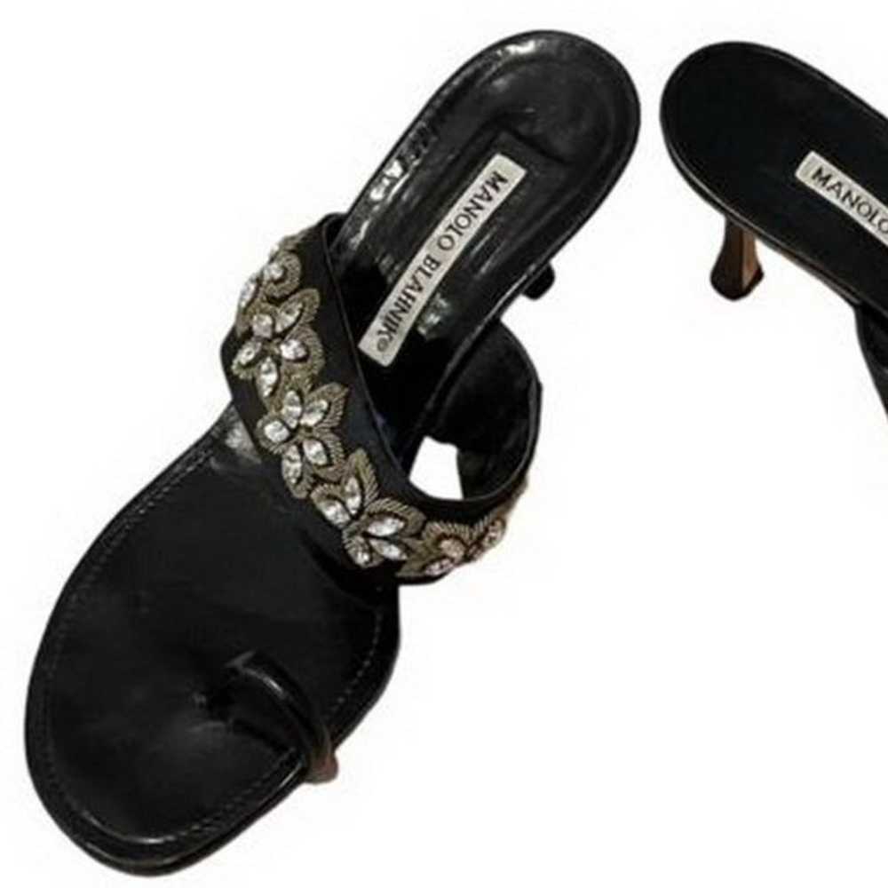 Manolo Blahnik Black Floral Rhinestone Embroidere… - image 3