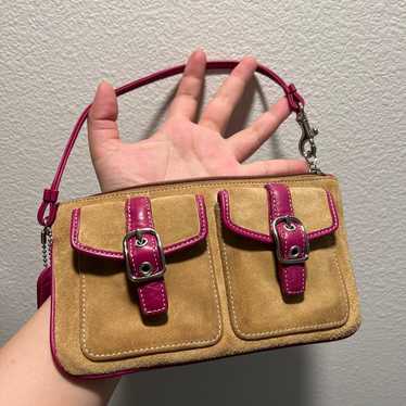 Vintage COACH Suede Leather Trim Buckle Tan hot p… - image 1