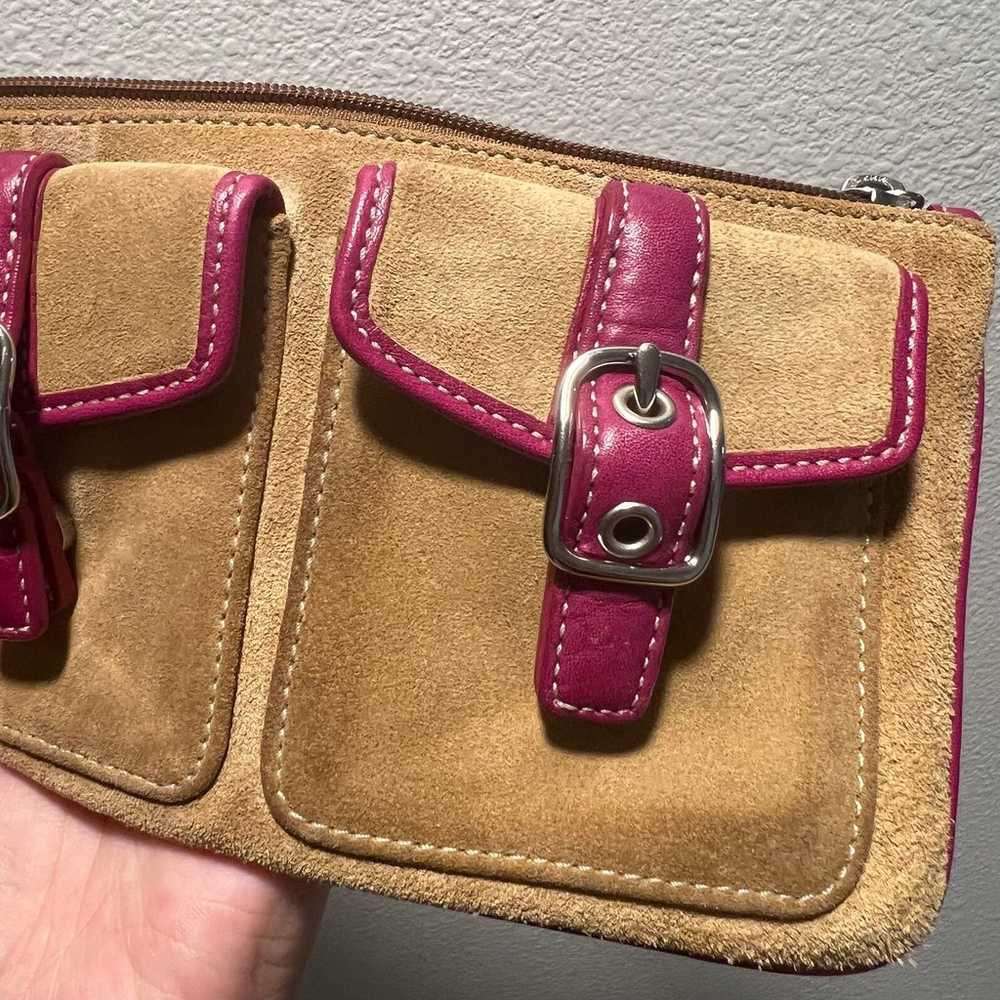 Vintage COACH Suede Leather Trim Buckle Tan hot p… - image 6