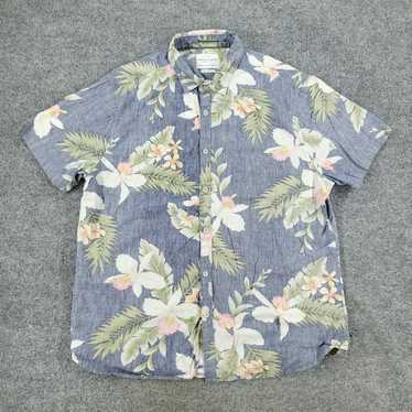 Vintage Denim & Flower Button Shirt Men XL Blue S… - image 1