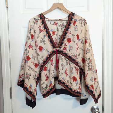 Chelsea & Violet Floral Kimono Blouse Top Beige R… - image 1