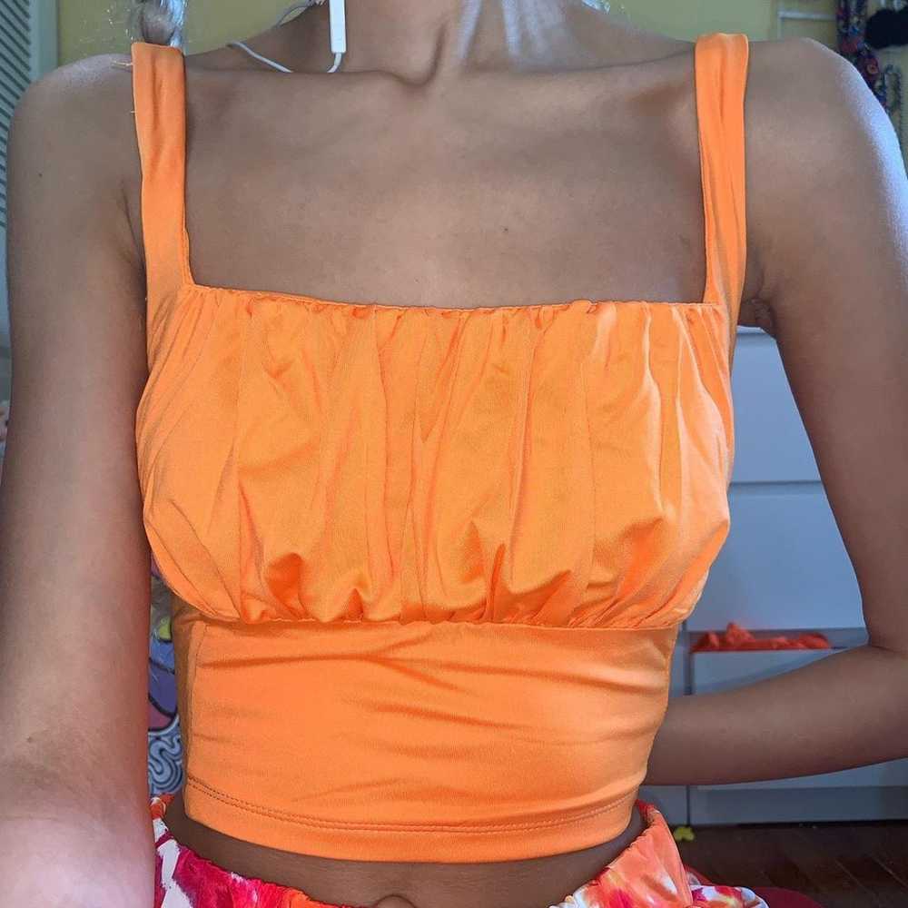 new neon orange XS/S ruffle tank top - image 3