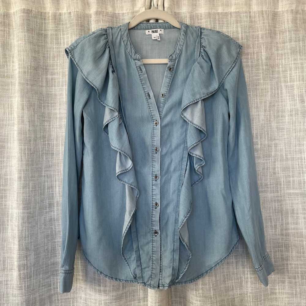 Paige Chambray Ruffled Button Down Shirt - image 1