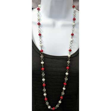 Other Red White And Clear Faceted Bead Necklace - image 1