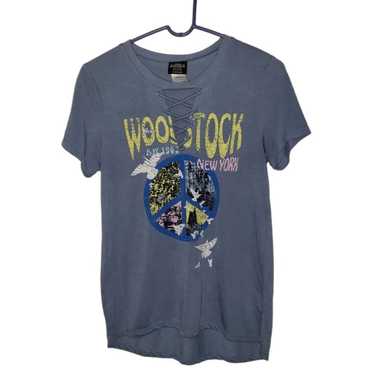 Woodstock Vintage Concert Tees Lace-up V-neck Gra… - image 1