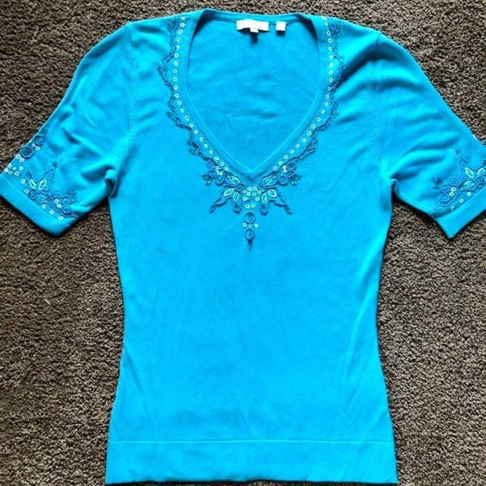 Vintage Hand Beaded Stretch Dressy Top - image 3