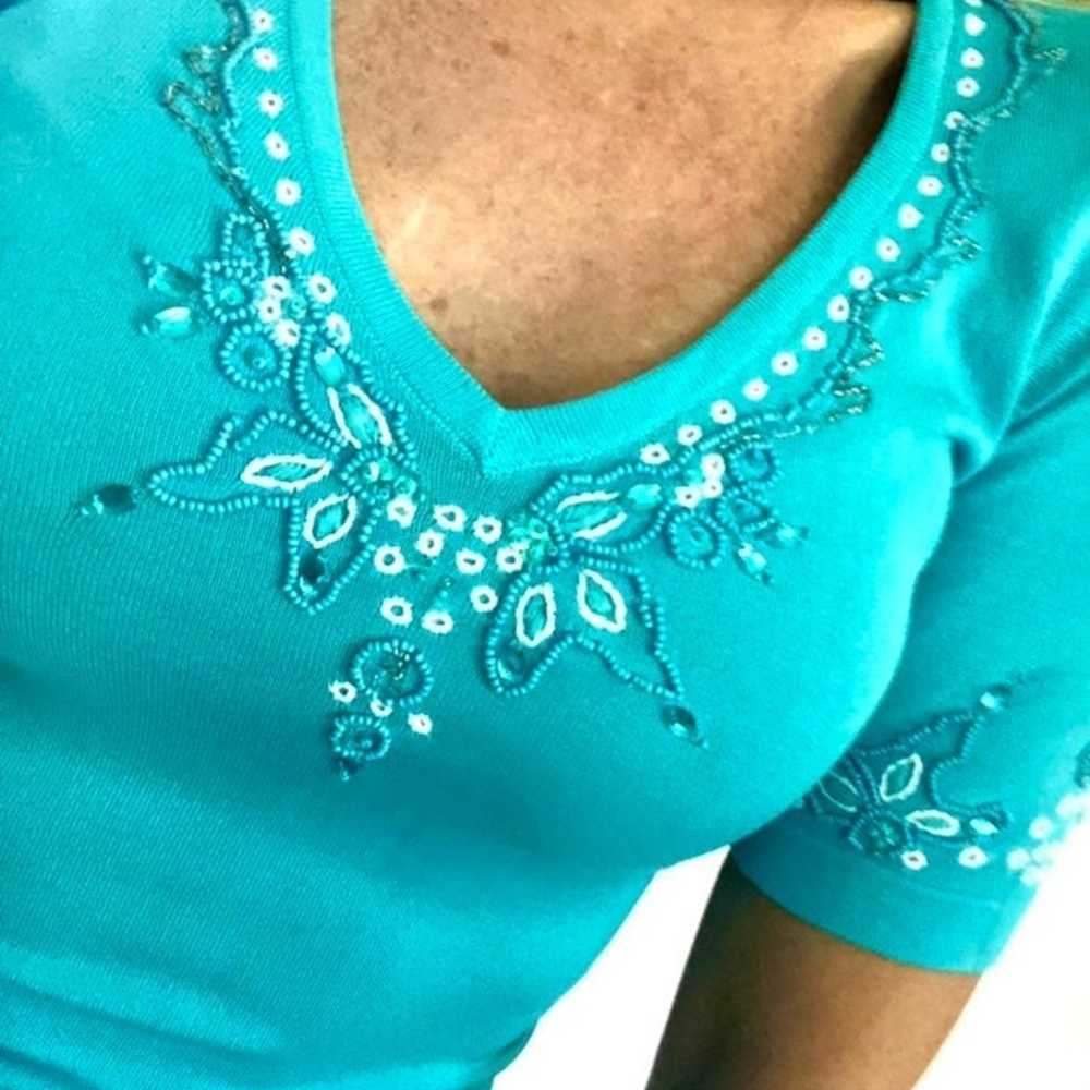 Vintage Hand Beaded Stretch Dressy Top - image 7