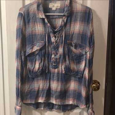 Plaid Flannel Lace-up Top - image 1