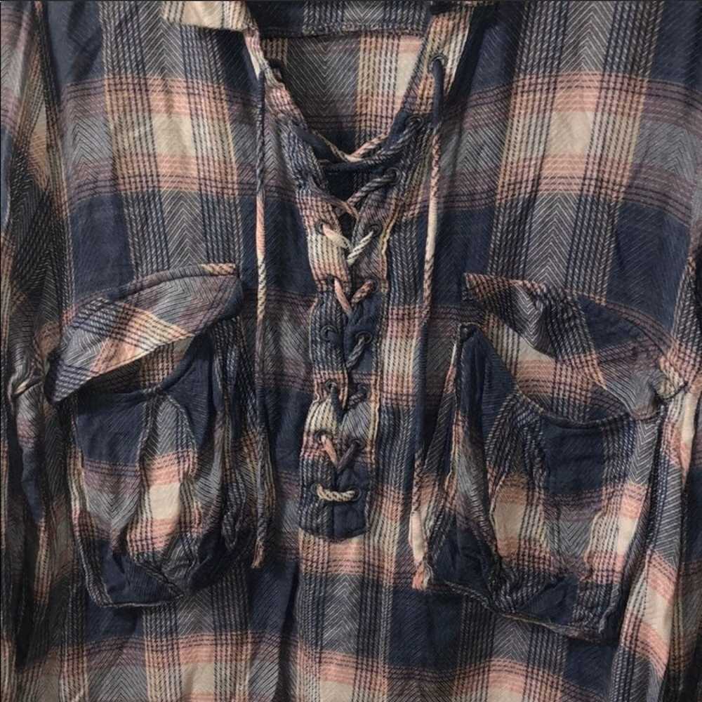 Plaid Flannel Lace-up Top - image 2