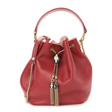 BULGARI Calfskin Serpenti Forever Bucket Bag Red