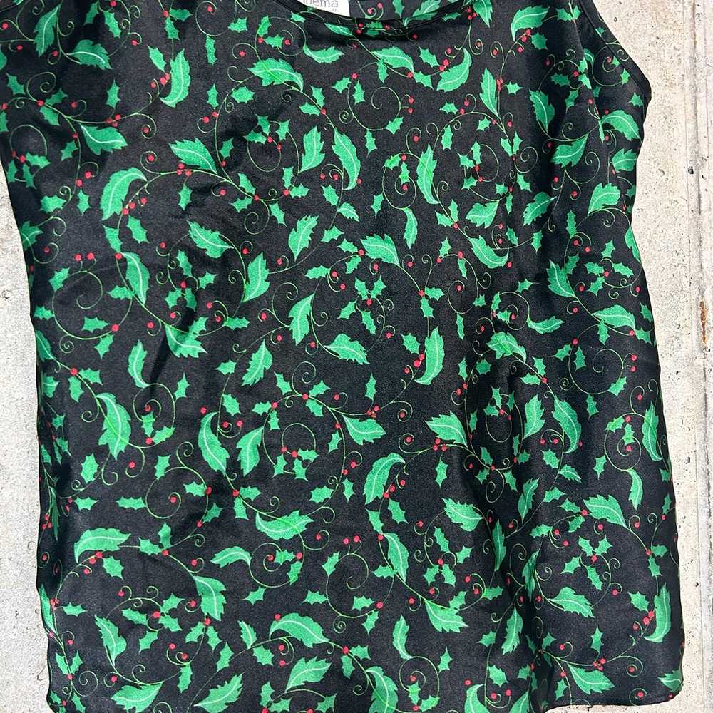 Vintage 90s holly leaves Christmas silk like spag… - image 2