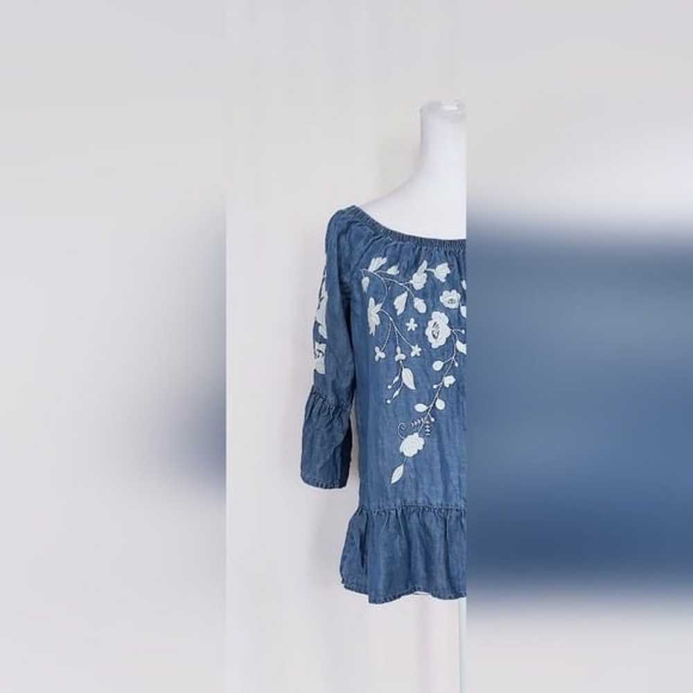 Blue Rain Embroidered Floral Denim Top Bell Sleev… - image 2